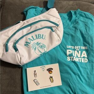 Malibu Aqua Graphic Tee, Cooler Fanny Pack & Pins